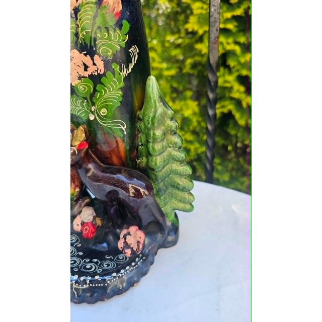 1960s Ceramic Vase with Deer, Birds, Flowers, 1960s For Sale - Image 5 of 11