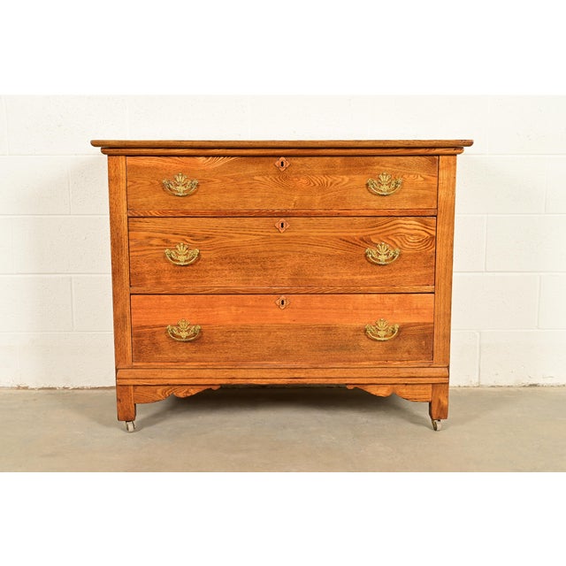 Victorian Antique Victorian Carved Oak Dresser or Chest of Drawers, Circa 1890s For Sale - Image 3 of 14