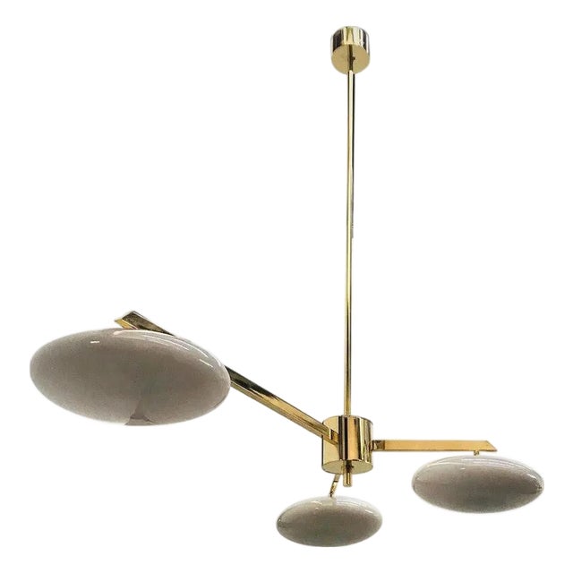 Trio Pendant Polished Brass Glossy Gray Shade Flush Mount by Fabio LTD For Sale
