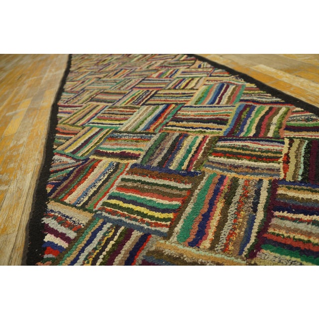 1930s Multicolor Basket Weave Antique American Hooked Rug 2'4" X 17'3" Handknotted Wool Carpet For Sale In New York - Image 6 of 11