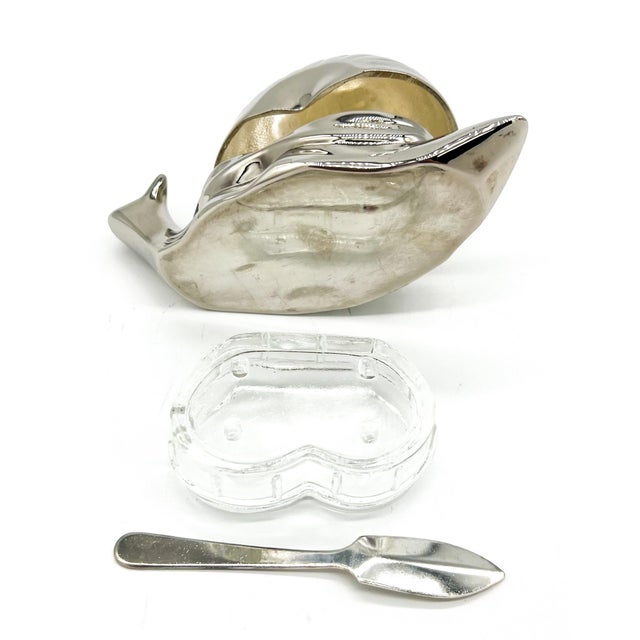 Mid-Century Silver-Plated Snail Caviar/ Butter Dish With Glass Liner & Spoon – Whimsical / Hollywood Regency For Sale In Houston - Image 6 of 12
