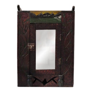 Fantastic 19thc Folk Art Hand Carved & Original Painted Cabinet W/Mirror For Sale