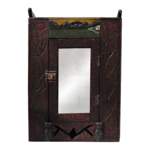 Fantastic 19thc Folk Art Hand Carved & Original Painted Cabinet W/Mirror