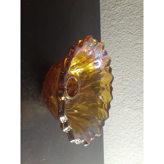 1970s Vintage Indiana Glass Iridescent Marigold Single Taper Candle Holder For Sale In Dallas - Image 6 of 8