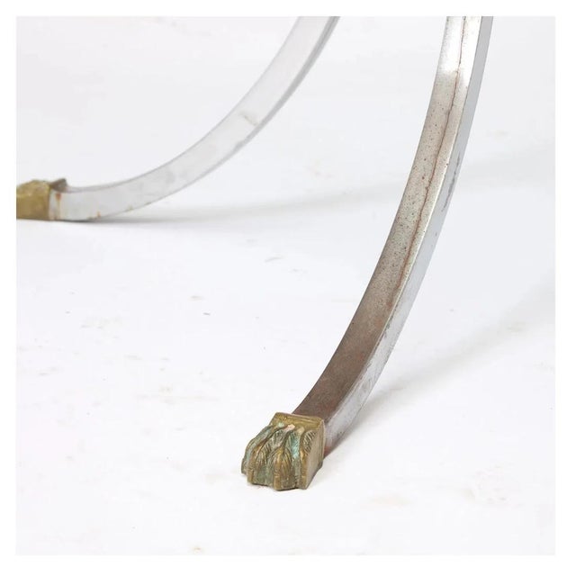 French Maison Jansen Style Glass Top Center or Dining Table With Metal Pedestal Base For Sale - Image 3 of 3