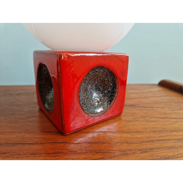 Ceramic Red Ceramic Bedside Lamps with Opaline Glass Globes, 1970s, Set of 2 For Sale - Image 7 of 14
