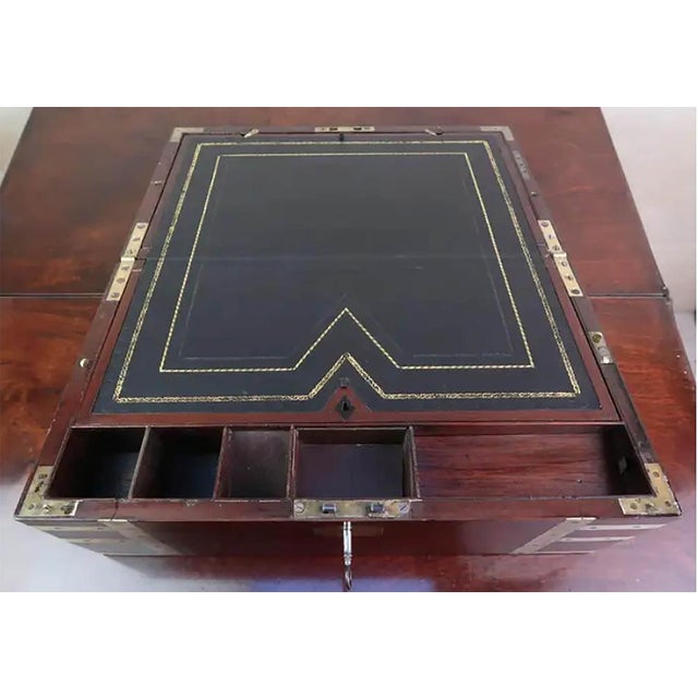 Maroon Large Antique Campaign Brass Mounted Writing Box, 1840 For Sale - Image 8 of 12