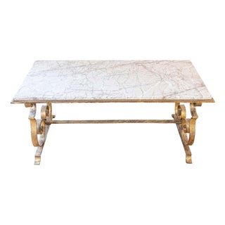 20th Century French Gilt Iron and Marble Coffee Table For Sale