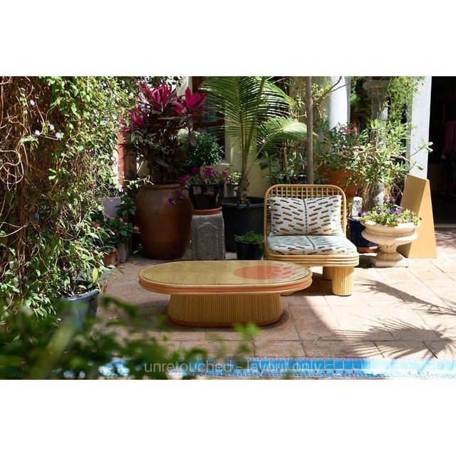 Java Coffee Table in Tinted Rattan and Imitation Grained Leather by Popus Editions For Sale - Image 4 of 5