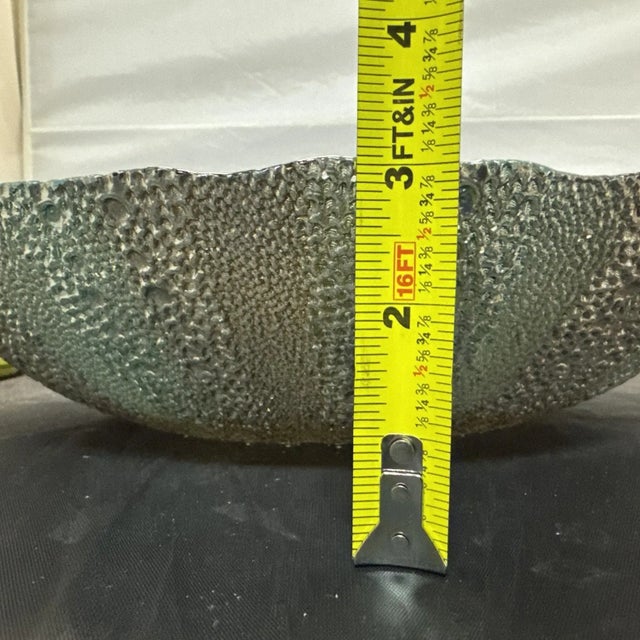 Artistic Accents Artisan Fused Glass Scalloped Edge 13” Console Bowl - Forged Teal & Black For Sale In New York - Image 6 of 6