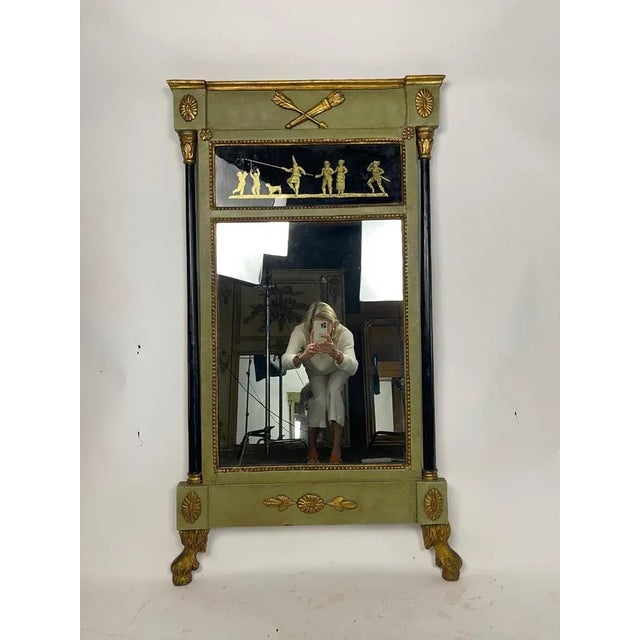 Late 19th Century Late 19th Century Neoclassical Green Painted Continental Eglomise Mirror For Sale - Image 5 of 9