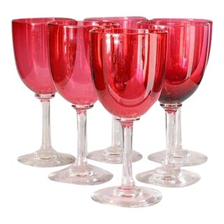 19th-Century English Victorian Hand-Blown Cranberry Wine / Cocktail Stems For Sale
