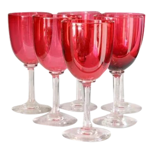 19th-Century English Victorian Hand-Blown Cranberry Wine / Cocktail Stems