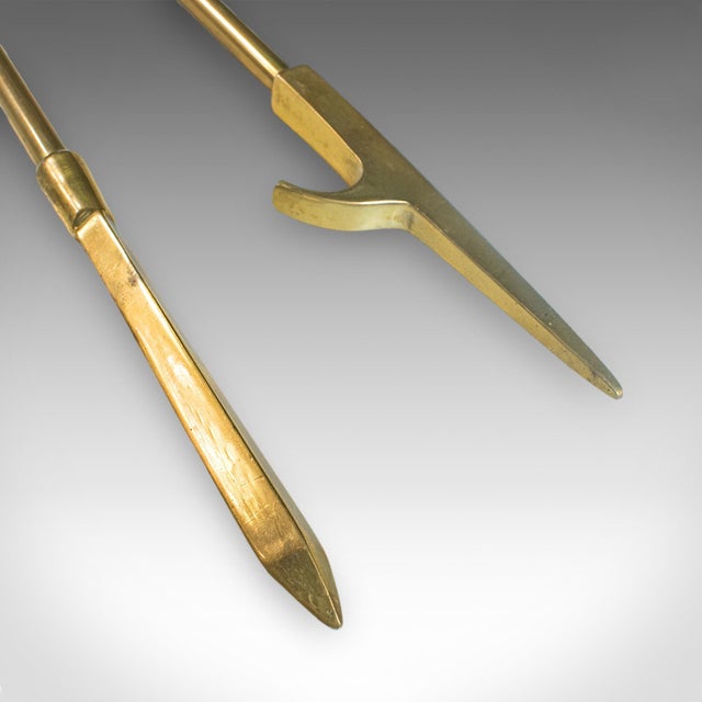 Brass 4 Antique Fireside Tools, English, Brass, Fireplace Companion Set, Victorian For Sale - Image 8 of 12