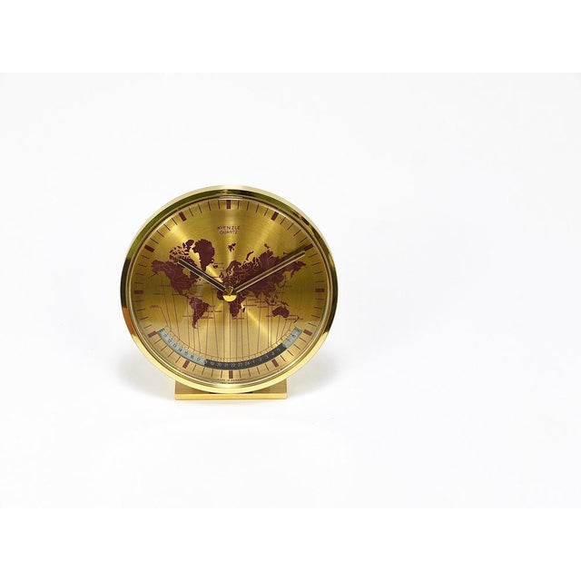 Mid-Century GMT World Time Zone Brass Table Clock, Germany attributed to Wilhelm Kienzle, 1960s For Sale - Image 9 of 17