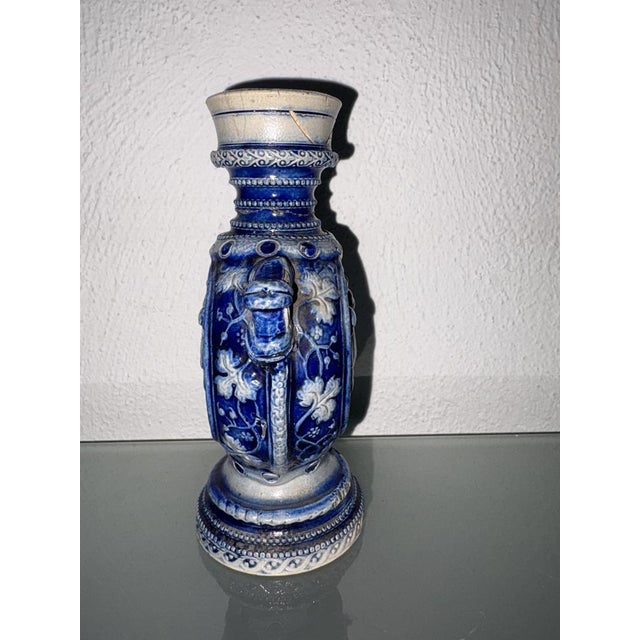 Antique cobalt blue vase 16.5 cm high 16.5 cm wide 10 cm deep 4.5 cm