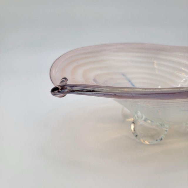 Large Cenedese Murano Glass Footed Console Bowl Pink Sommerso Swirl For Sale - Image 11 of 15