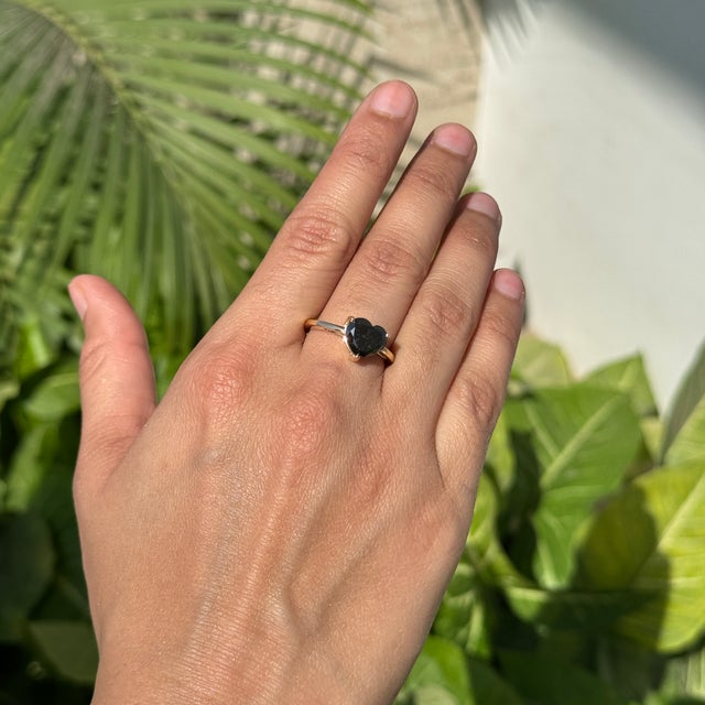 3.11 Carat Heart Shape Black Diamond Solitaire Ring Size 5.5 in 14k Gold For Sale - Image 9 of 16