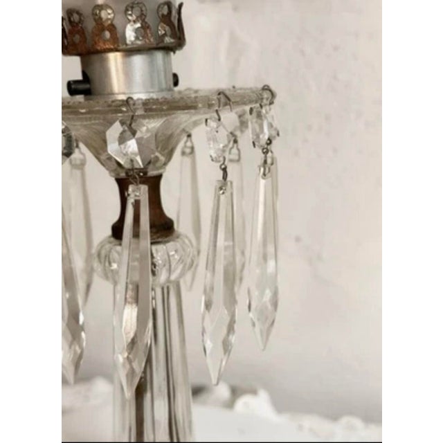 Transparent Early 20th Century Electrified Clear Luster Boudoir Lamps With Frosted Grape Shades - Pair For Sale - Image 8 of 12