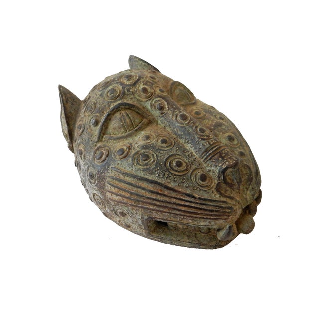 Benin Bronze Leopard Head Chairish
