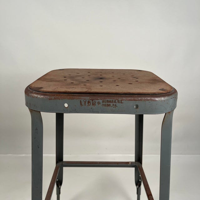 Set of 4 Adjustable Patinated Steel Counter Stools by Lyon Manufacturing, Circa 1940s For Sale - Image 9 of 10