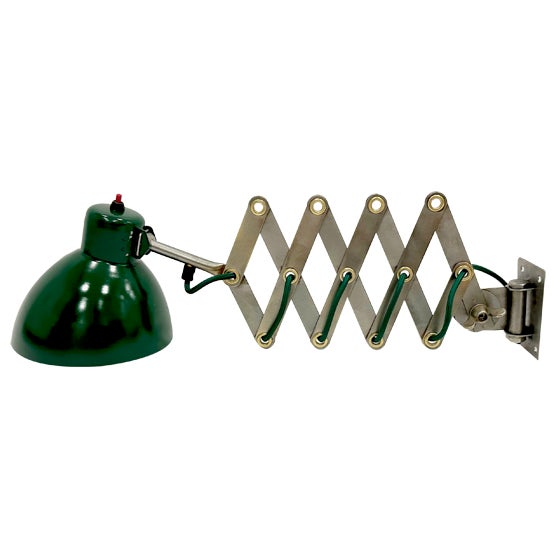 Industrial Dark Green Scissor Wall Lamp, 1950s For Sale