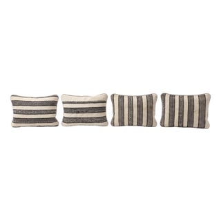 Gray Striped Kilim Lumbar Pillow Cover - Set of Four For Sale