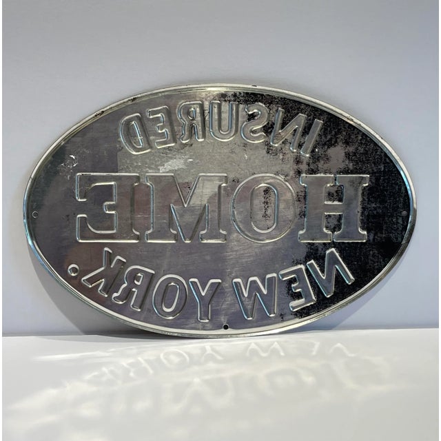 Mid 20th Century Vintage Embossed New York Home Insured Insurance Sign For Sale - Image 5 of 6