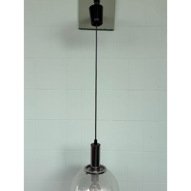 1970s Vintage Industrial Italian Pendant Light in Pulegoso Glass Sphere, 1960s For Sale - Image 5 of 16