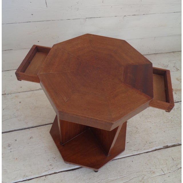 Art Deco Octagonal Reading Table with Two Shelves and Drawers, 1930s For Sale - Image 6 of 17