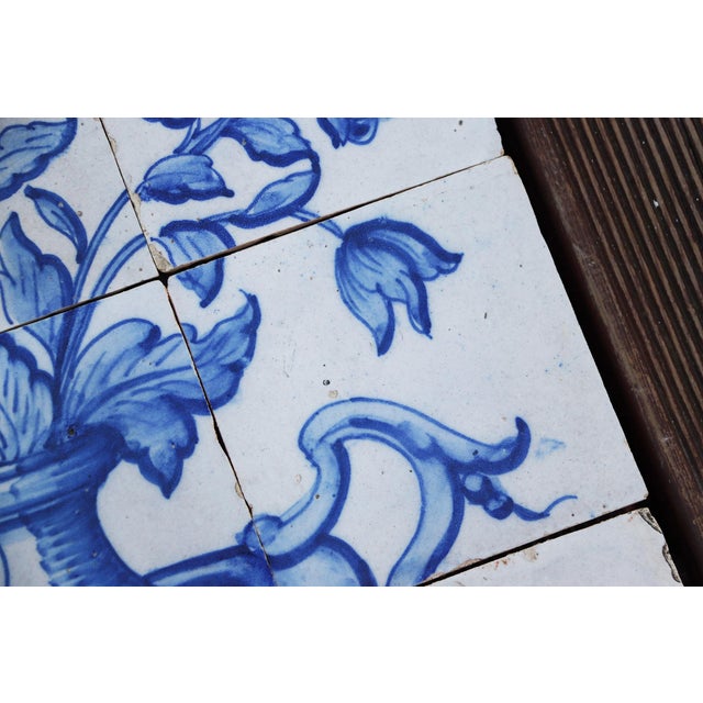 Tile Mural Panel Depicting a Vase With Baroque Flowers, Portuguese, 18th Century For Sale - Image 9 of 12