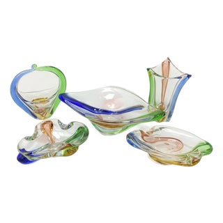 Mid-Century Rhapsody Art Glass Set from František Zemek, Czechoslovakia, 1960s, Set of 5 For Sale