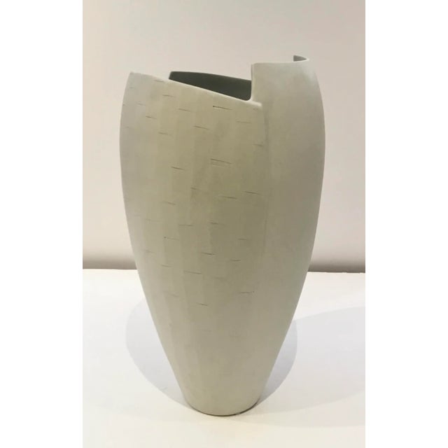 2010s Large Modern Matte White Finish Textured Porcelain Vase For Sale - Image 5 of 5
