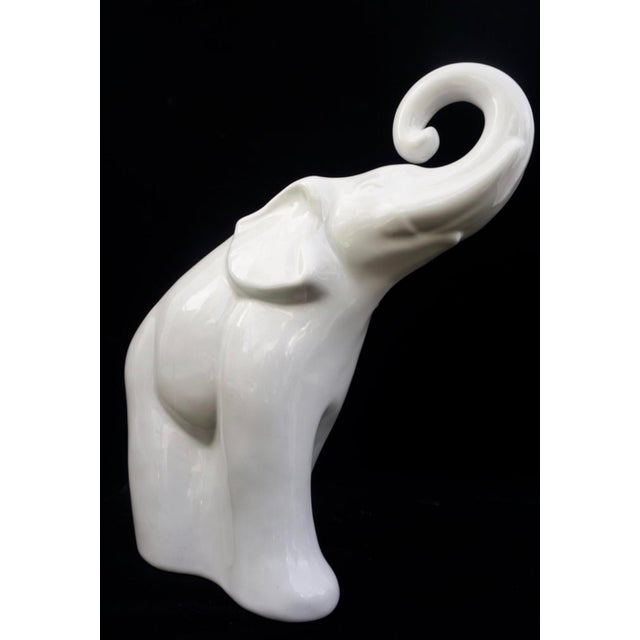 Large White Porcelain Elephant Statue 17" Modern Boho Chic Figural