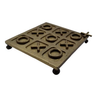 Antique Brass Tic Tac Toe Footed Game For Sale