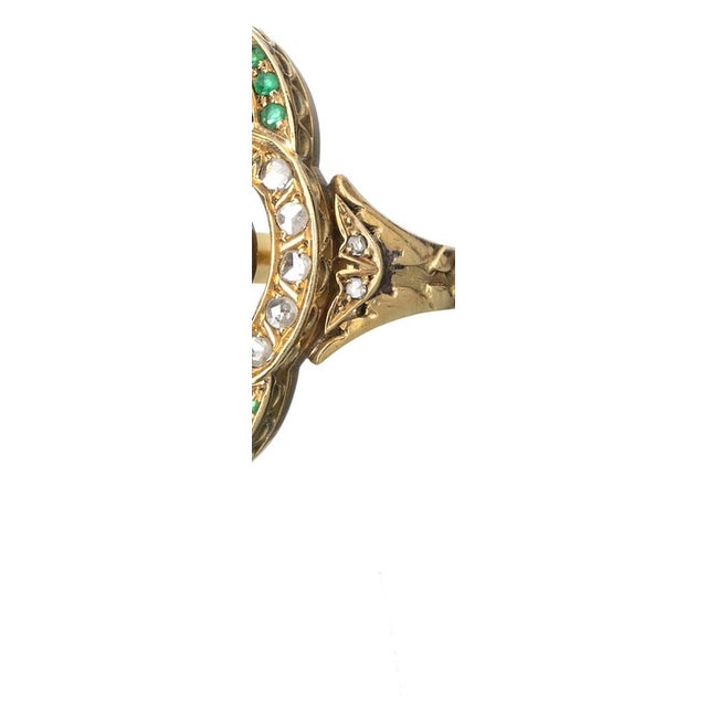Metal 19.2 Karat Gold Ring with Emeralds For Sale - Image 7 of 8