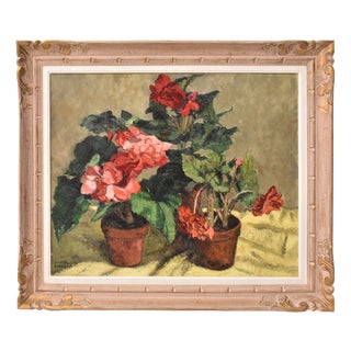 Guinegault Jean Paul, Vase of Spring Flowers, 20th Century, Oil Painting on Canvas, Framed For Sale