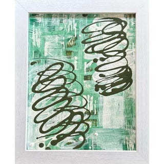 Erin Simon Original “Imperfections” in Moss Green and White Abstract Painting on Canvas For Sale