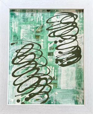 Erin Simon Original “Imperfections” in Moss Green and White Abstract Painting on Canvas