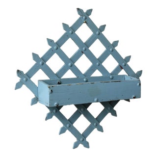 Antique Folk Art Diamond-Form Lattice Back Wall Pocket, Early 20th Century For Sale