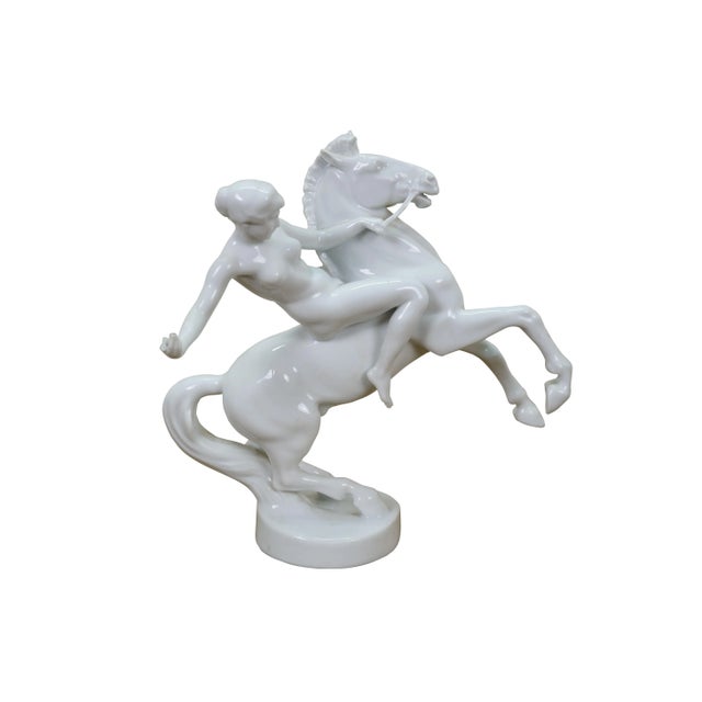 Antique 1923 Rosenthal porcelain figurine in the shape of an Amazone / Amazon woman on horseback, designed by Anton Grath....