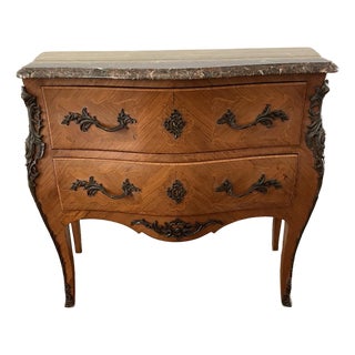 Late 19th Century French Louis XV Style Marble-Top Bombé Chest For Sale
