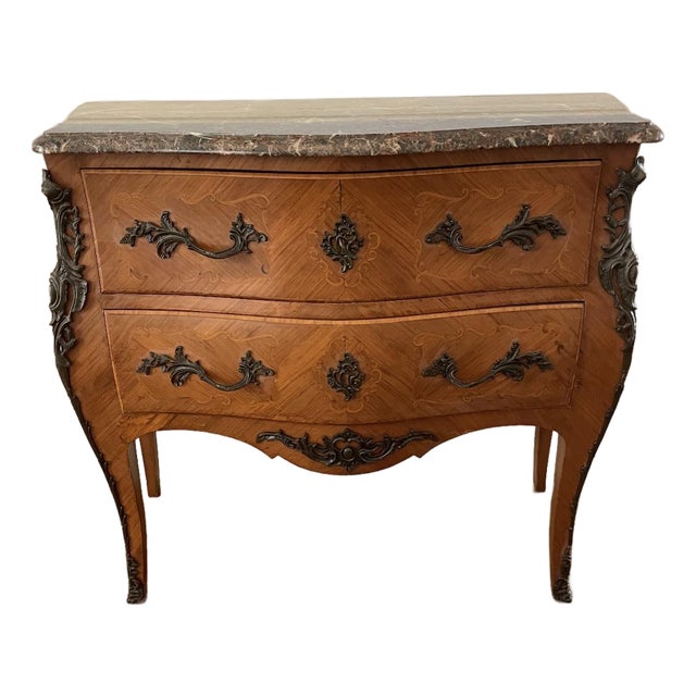 Late 19th Century French Louis XV Style Marble-Top Bombé Chest For Sale