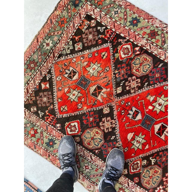 Antique Caucasian Sage Green Border Charcoal Black Field Rug 3.11 x 5.8 For Sale - Image 10 of 10