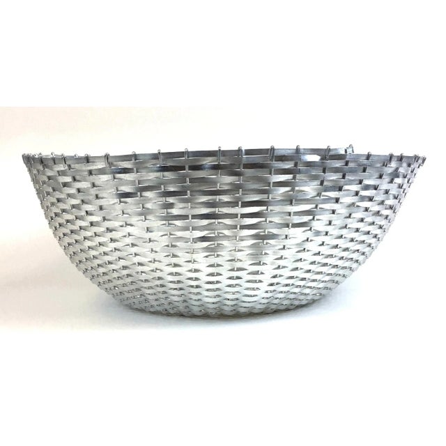 1990s Huge Aluminum Woven Basket Fruit Bowl For Sale - Image 5 of 10