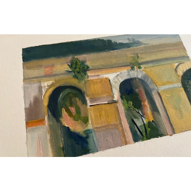 Vintage Gouache Painting "Aqueduct" For Sale - Image 4 of 4