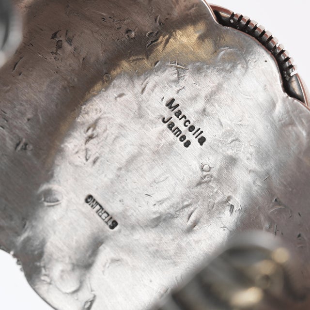 Metal 7.25" Marcella James Navajo Silver and Turquoise Cuff Bracelet For Sale - Image 7 of 11