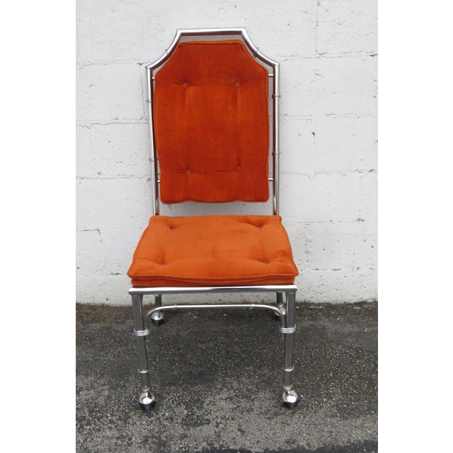 Chrome Bamboo Glass Top Dining Dinette Table With 4 Chairs on Casters 6289 For Sale - Image 13 of 18