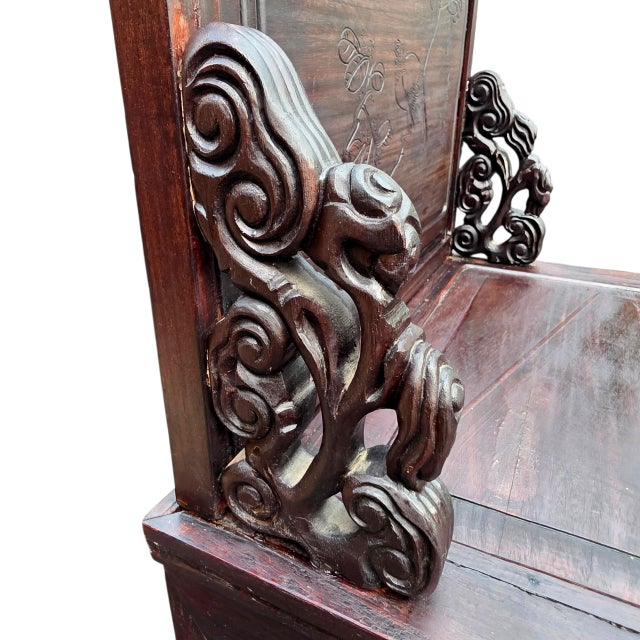 Antique Late Qing Chinese Hongmu Scholar’s Chair With Carved Bird, Poetic Inscription and Openwork Scroll Supports, Circa 1880–1910 For Sale - Image 9 of 16