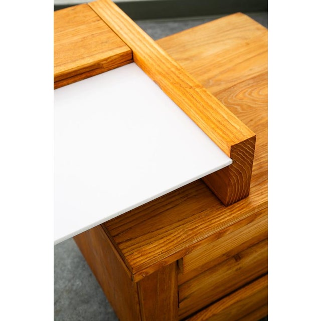 Mid Century Modern Vanity Desk Solid Ash Milk Glass Teak 3 Drawers Vintage MCM For Sale In Sacramento - Image 6 of 12